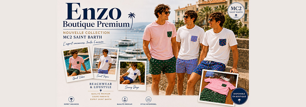 Enzo Perpignan vend des articles MC2 Saint Barth pour la Fête des Pères.