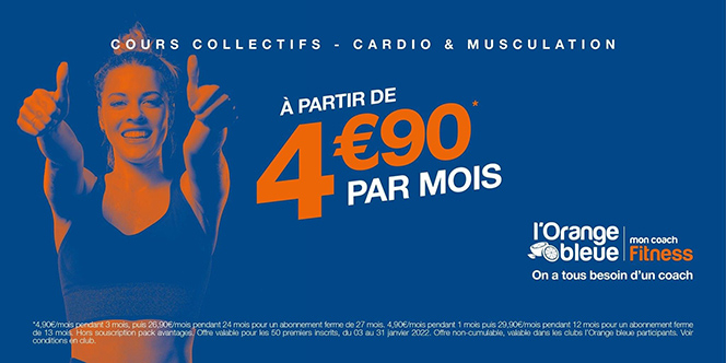 Orange Bleue Perpignan salle de sport à Saint Charles lance son offre Nouvelle Année dès 4,90 EUR/mois.