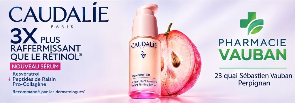 Flacon du sérum raffermissant Caudalie Resveratrol-Lift disponible à la Pharmacie Vauban à Perpignan.