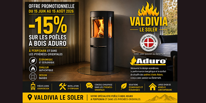 Valdivia Perpignan le Soler • Promo poêles à bois du 15 juin jusqu'au 15 août 2026 