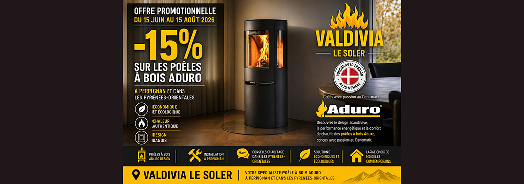 Valdivia Perpignan le Soler • Promo poêles à bois du 15 juin jusqu'au 15 août 2026 