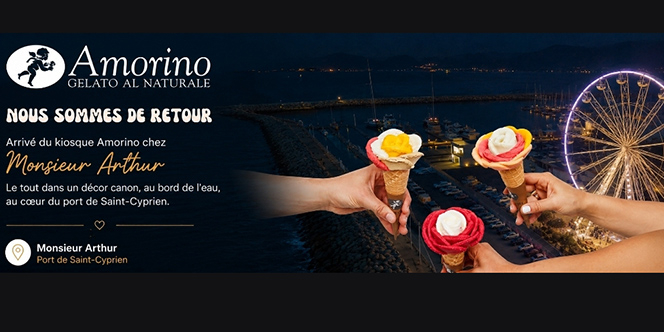 Dégustez des glaces artisanales Amorino sur le port de St Cyprien chez Monsieur Arthur.